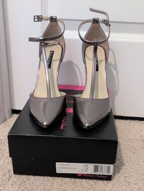 Michael Antonio Metallic Pewter T-Strap Pointed Pumps